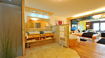 Open-plan bathroom in the Harmonie Suite at the Adults Only Hideaway Hotel Winzer