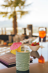 Cocktails on the Skybar sun deck at the Wellnesshotel Winzer in Upper Austria