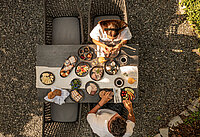 Hotel WINZER summer photoshoot on 14 July 2025 A couple having breakfast on the terrace at the Adults Only Hotel Winzer