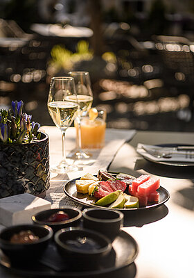 A fresh breakfast on the terrace at the Adults Only Hotel Winzer