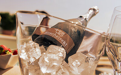 Chilled sparkling wine at the Kuschelhotel Winzer in Austria