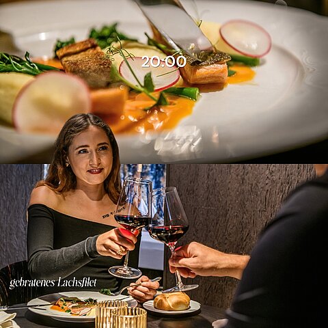 Von früh bis spät ein Genussmoment nach dem anderen.Frühstück im Zimmer. Etwas Süßes zum Teilen. Kleine Köstlichkeiten zwischendurch. Ein feines Dinner am Abend.